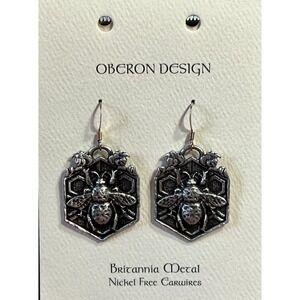Oberon Design Hand-Cast Bee Garden Pierced Earrings Britannia Metal New on Card